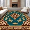 thumbnail image 1 of ODIKA 5x7 Machine Washable Non-Slip Area Rug, Faded Brocade Motif with Elaborate Rococo Styling High Traffic Rug, Teal, 663740, 1 of 7