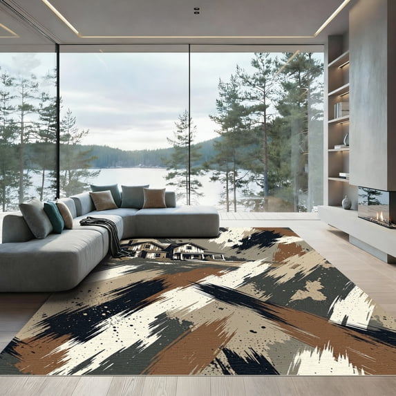 ODIKA 5'x7' Machine Washable Non-Slip Area Rug, Farmhouse Beige High Traffic Rug, Beige, 935962