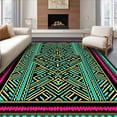 thumbnail image 1 of ODIKA 5'x7' Machine Washable Non-Slip Area Rug, Festival Stream with Turquoise and Gold Radiant Stripes High Traffic Rug, Black, 710814, 1 of 7