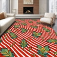 thumbnail image 1 of ODIKA 5'x7' Machine Washable Non-Slip Area Rug, Festive Cane Stripe Semi Circle With Leaf Motifs High Traffic Rug with Pad, Red, 612798, 1 of 8