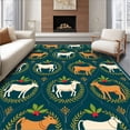 thumbnail image 1 of ODIKA 5'x7' Machine Washable Non-Slip Area Rug, Festive Cattle Decorative Countryside Xmas Theme High Traffic Rug with Pad, Teal, 733884, 1 of 8