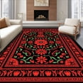 thumbnail image 1 of ODIKA 5'x7' Machine Washable Non-Slip Area Rug, Festive Floral Motif Cushion with Intricate Petal Overlay High Traffic Rug with Pad, Red, 743948, 1 of 8