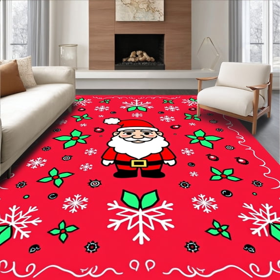 ODIKA 5'x7' Machine Washable Non-Slip Area Rug, Festive Holiday Hearth Anti Fatigue With Back High Traffic Rug, Red, 734298