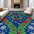 thumbnail image 1 of ODIKA 5'x7' Machine Washable Non-Slip Area Rug, Festive Holly Wreath Doormat with Cardinal Birds & Snowflake Accents High Traffic Rug with Pad, Blue, 734739, 1 of 8