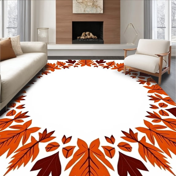 ODIKA 5'x7' Machine Washable Non-Slip Area Rug, Festive Hook Autumn Harvest Decorative Throw Accent Kit High Traffic Rug, Orange, 650778
