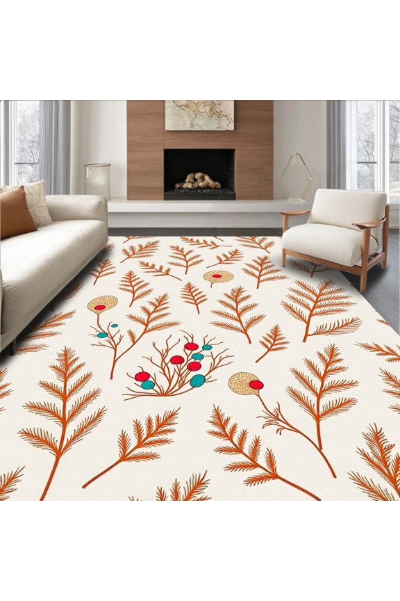 5x7 Machine Washable Non-Slip Area Rug, Festive Juniper Branch Holiday High Traffic Rug, Brown, 608066