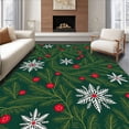 thumbnail image 1 of ODIKA 5'x7' Machine Washable Non-Slip Area Rug, Festive Pine Branches with Berries and Snowflake Accents High Traffic Rug, Green, 733185, 1 of 7