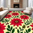 thumbnail image 1 of ODIKA 5'x7' Machine Washable Non-Slip Area Rug, Festive Poinsettia Bloom Indoor Floor Covering with Floral Accents High Traffic Rug with Pad, Red, 502126, 1 of 8
