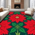 thumbnail image 1 of ODIKA 5'x7' Machine Washable Non-Slip Area Rug, Festive Poinsettia Bloom Latch Hook Throw Pillow Handicraft High Traffic Rug with Pad, Red, 746726, 1 of 8