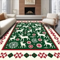 thumbnail image 1 of ODIKA 5'x7' Machine Washable Non-Slip Area Rug, Festive Reindeer Parade Decorative with Nordic Flair High Traffic Rug, Green, 627890, 1 of 5