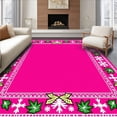 thumbnail image 1 of ODIKA 5x7 Machine Washable Non-Slip Area Rug, Festive Santa Claus Joyful Sleigh with Snowflake Accents Christmas Design High Traffic Rug, Pink, 739881, 1 of 7