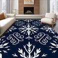 thumbnail image 1 of ODIKA 5'x7' Machine Washable Non-Slip Area Rug, Festive Snowflake Winter Wonderland Semi Circle Welcome Entryway High Traffic Rug, Blue, 509122, 1 of 7