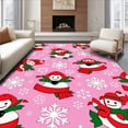 thumbnail image 1 of ODIKA 5'x7' Machine Washable Non-Slip Area Rug, Festive Snowman Gathering with Holly and Scarf Accents High Traffic Rug with Pad, Pink, 645269, 1 of 8