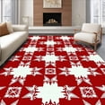 thumbnail image 1 of ODIKA 5'x7' Machine Washable Non-Slip Area Rug, Festive Tartan Check with Nordic Snowflake Motifs High Traffic Rug with Pad, Red, 610823, 1 of 8