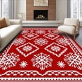 thumbnail image 1 of ODIKA 5'x7' Machine Washable Non-Slip Area Rug, Festive Wonderland Snowflake Array with Interlocking Nordic Detailing High Traffic Rug, Red, 603433, 1 of 7