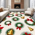 thumbnail image 1 of ODIKA 5x7 Machine Washable Non-Slip Area Rug, Festive Wreath Design With Jingle Bells Holiday Bow Decoration High Traffic Rug, Green, 607792, 1 of 7