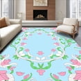 thumbnail image 1 of ODIKA 5'x7' Machine Washable Non-Slip Area Rug, Floral Medallion Design With Delicate Vine Embellishments High Traffic Rug with Pad, Blue, 555764, 1 of 8