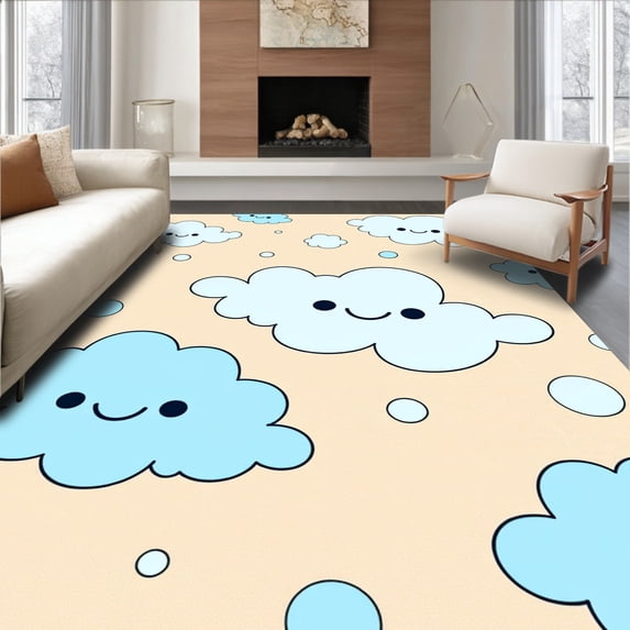 ODIKA 5'x7' Machine Washable Non-Slip Area Rug, Fluffy Nimbus Design Cotton with Non Toxic Dyes High Traffic Rug, Beige, 720084