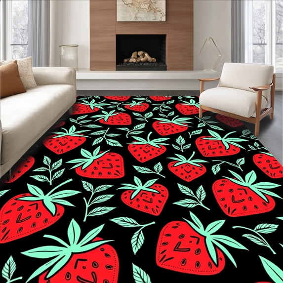 ODIKA 5'x7' Machine Washable Non-Slip Area Rug, Fresh Farm Motif High Traffic Rug with Pad, Black, 682404