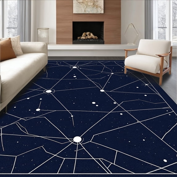 ODIKA 5'x7' Machine Washable Non-Slip Area Rug, Galactic Constellation Map in Dark with Stellar Navigation Design High Traffic Rug, Black, 692197