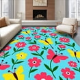 thumbnail image 1 of ODIKA 5'x7' Machine Washable Non-Slip Area Rug, Garden Floral Meadow Spring Blossom Girls Cartoon High Traffic Rug with Pad, Blue, 728974, 1 of 8