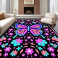 thumbnail image 1 of ODIKA 5'x7' Machine Washable Non-Slip Area Rug, Garden Mosaic with Floral Motifs and Whimsical Details High Traffic Rug, Black, 726218, 1 of 7