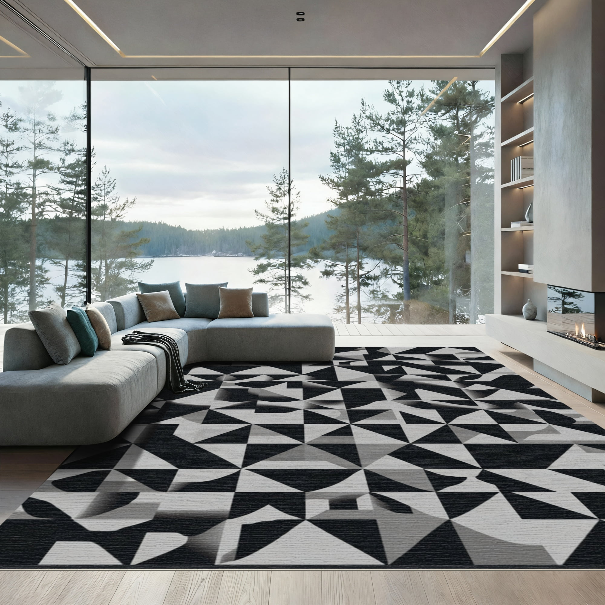 ODIKA 5x7 Machine Washable Non-Slip Area Rug, Geo Abstract Square for ...