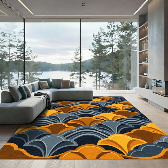 ODIKA 5'x7' Machine Washable Non-Slip Area Rug, Geometric Burnt Orange High Traffic Rug, Orange, 956408