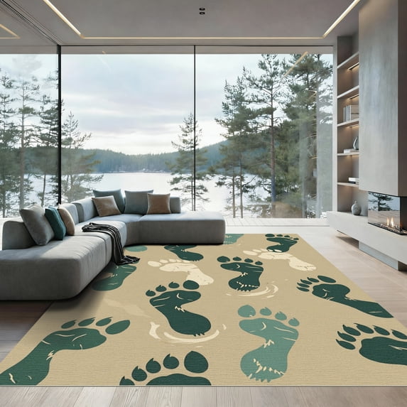 ODIKA 5'x7' Machine Washable Non-Slip Area Rug, Graphic Beige High Traffic Rug, Beige, 1163435