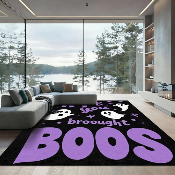ODIKA 5'x7' Machine Washable Non-Slip Area Rug, Graphic Purple High Traffic Rug with Pad, Purple, 1052786