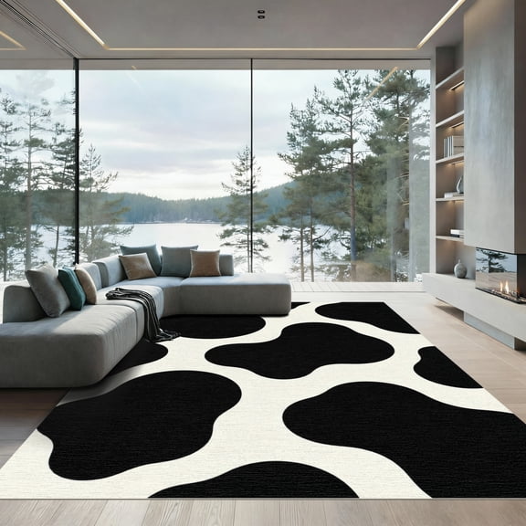 ODIKA 5'x7' Machine Washable Non-Slip Area Rug, Graphic White High Traffic Rug, White, 1243164