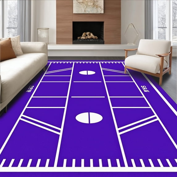 ODIKA 5'x7' Machine Washable Non-Slip Area Rug, Gridiron Championship Turf Playzone High Traffic Rug with Pad, Purple, 676784