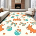 thumbnail image 1 of ODIKA 5'x7' Machine Washable Non-Slip Area Rug, Handcraft Latch Project Joyful Hare Celebration Motif Yarn Work High Traffic Rug with Pad, Orange, 637572, 1 of 8