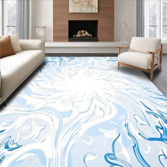 ODIKA 5'x7' Machine Washable Non-Slip Area Rug, Heavenly Swirl Magical Fantasia Celebration Base High Traffic Rug, Blue, 639832