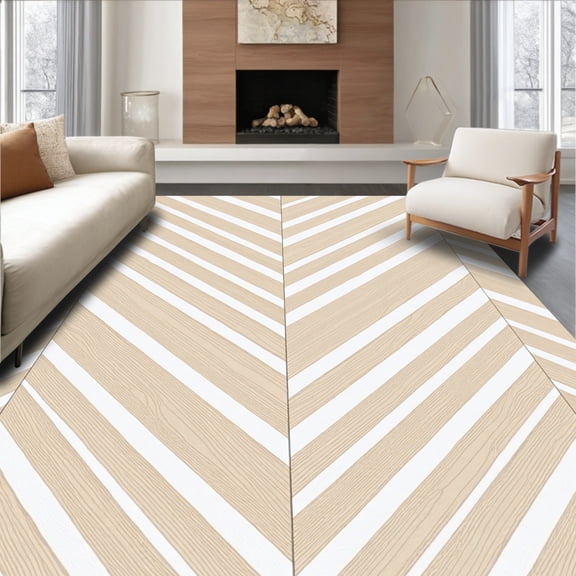 ODIKA 5x7 Machine Washable Non-Slip Area Rug, Herringbone Parquet Style Floor Covering with Classic Appeal High Traffic Rug, Beige, 662487