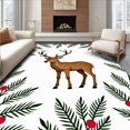 thumbnail image 1 of ODIKA 5'x7' Machine Washable Non-Slip Area Rug, Holiday Antlered Deer Scene with Interlocking Evergreen and Berry Details High Traffic Rug, Brown, 651186, 1 of 7