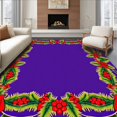 thumbnail image 1 of ODIKA 5'x7' Machine Washable Non-Slip Area Rug, Holiday Cat Wreath with Glowing Pine Frame High Traffic Rug, Purple, 617430, 1 of 7