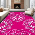 thumbnail image 1 of ODIKA 5'x7' Machine Washable Non-Slip Area Rug, Holiday Snowflake and Starburst Latch Hook Design High Traffic Rug, Pink, 637876, 1 of 7