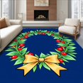 thumbnail image 1 of ODIKA 5'x7' Machine Washable Non-Slip Area Rug, Holly Berry Wreath Needlework with Traditional Motifs High Traffic Rug with Pad, Blue, 649784, 1 of 8