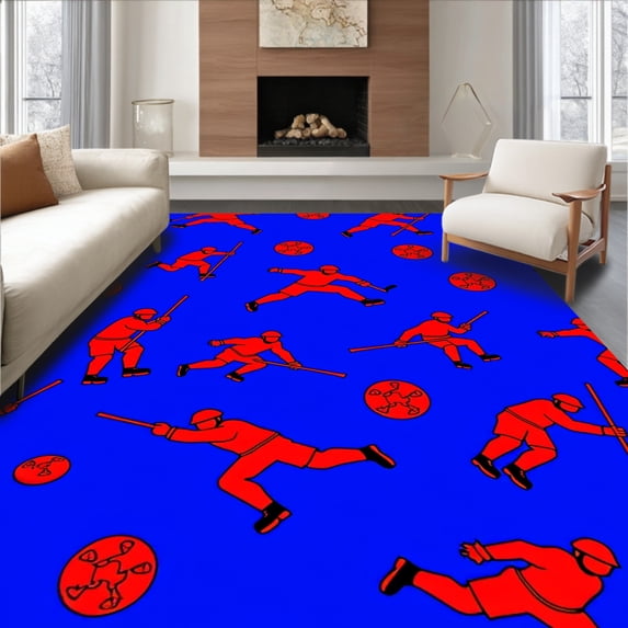 ODIKA 5'x7' Machine Washable Non-Slip Area Rug, Ice Hockey Slap Shot Dynamic Decorative High Traffic Rug with Pad, Blue, 677226
