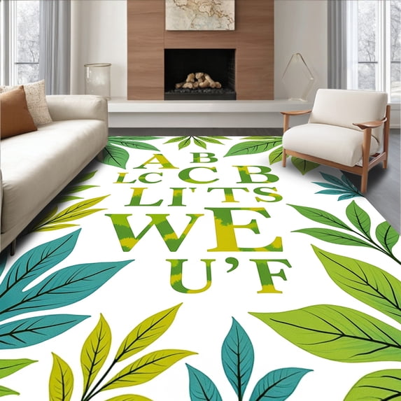 ODIKA 5'x7' Machine Washable Non-Slip Area Rug, Interactive Learning Crawl Featuring Phonics Jungle Safari High Traffic Rug, Green, 699663