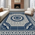 thumbnail image 1 of ODIKA 5x7 Machine Washable Non-Slip Area Rug, Interlocking Lattice Medallion with Distressed Motifs High Traffic Rug with Pad, Blue, 657338, 1 of 8