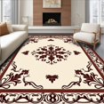 thumbnail image 1 of ODIKA 5'x7' Machine Washable Non-Slip Area Rug, Jacobean Floral Medallion with Scrollwork Borders High Traffic Rug with Pad, Beige, 438676, 1 of 8