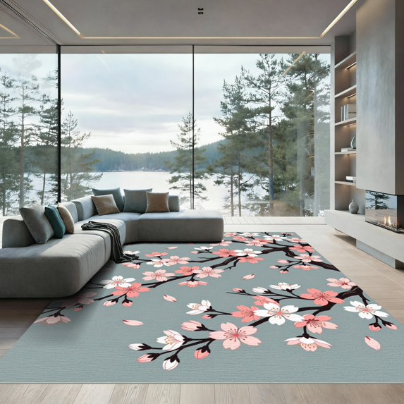 ODIKA 5'x7' Machine Washable Non-Slip Area Rug, Japanese Pink High Traffic Rug, Pink, 1291168