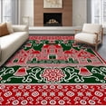 thumbnail image 1 of ODIKA 5'x7' Machine Washable Non-Slip Area Rug, Jingle Bells Village Seasonal Accent High Traffic Rug, Red, 742253, 1 of 7