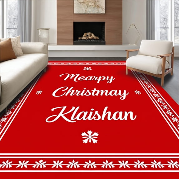 ODIKA 5'x7' Machine Washable Non-Slip Area Rug, Jolly Season Greeting Front Porch Welcoming High Traffic Rug, Red, 642000