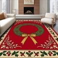 thumbnail image 1 of ODIKA 5'x7' Machine Washable Non-Slip Area Rug, Joyful Pinecone Wreath Decorative Yuletide Celebration Floor Covering High Traffic Rug with Pad, Red, 609861, 1 of 8