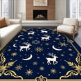 thumbnail image 1 of ODIKA 5'x7' Machine Washable Non-Slip Area Rug, Joyful Reindeer Sleigh Half Round Starry Night High Traffic Rug, Blue, 617814, 1 of 7