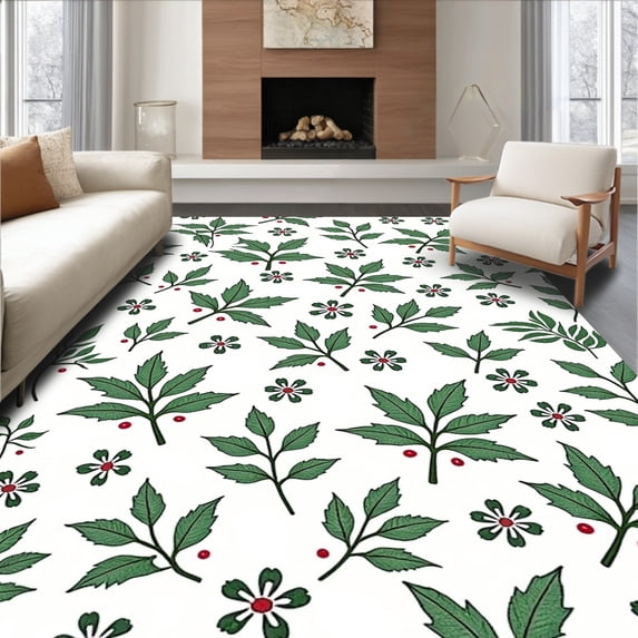 ODIKA 5'x7' Machine Washable Non-Slip Area Rug, Joyful Seasonal Bathroom With Vintage Bells Arrangement High Traffic Rug with Pad, White, 626998