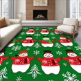 thumbnail image 1 of ODIKA 5'x7' Machine Washable Non-Slip Area Rug, Joyful Snowman Parade With Decorative Snowflakes And Evergreen Sprigs High Traffic Rug, Green, 734230, 1 of 7